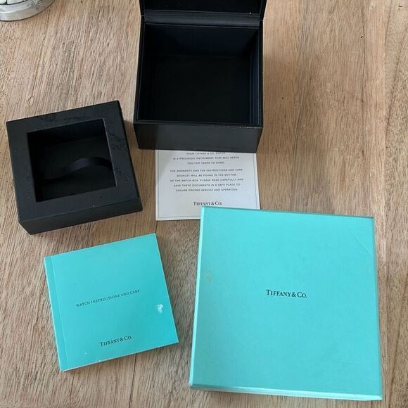 Tiffany & co black leatherette watch box And blue box with instructions